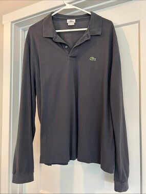 Lacoste Long Sleeve Polo Shirt in Charcoal with Green Croc Logo